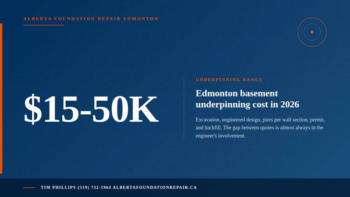 Basement Underpinning Edmonton: Cost, Methods, and Permits — key fact visual from Alberta Foundation Repair