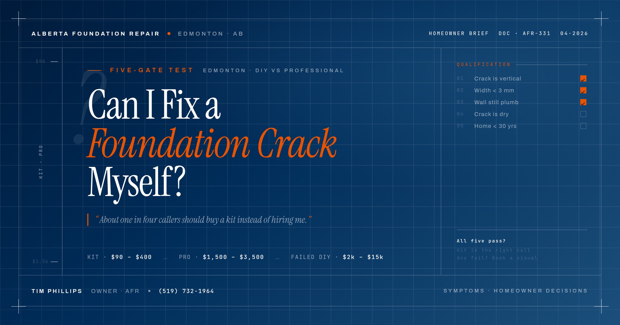 Alberta Foundation Repair Edmonton DIY foundation crack decision cover - Five gate qualification test